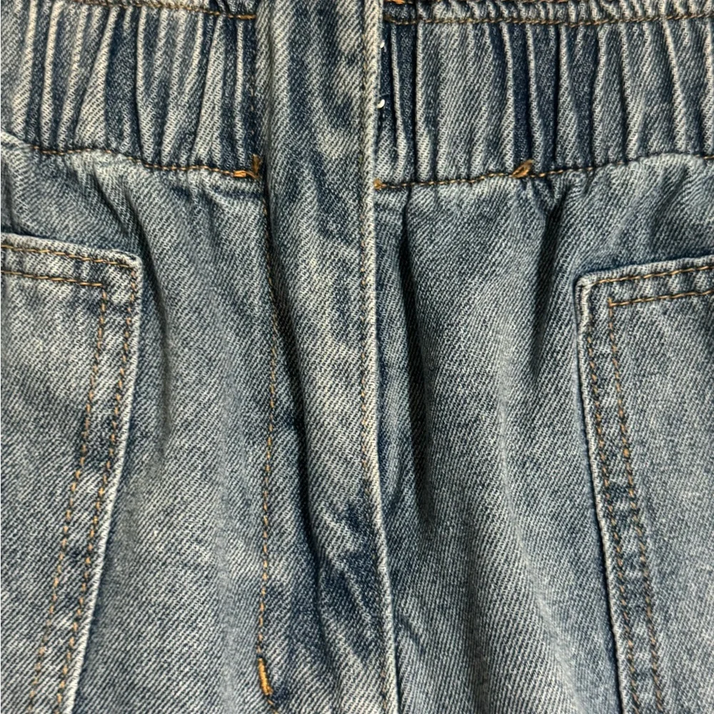 Mustard Seed Elastic Waist High Rise Denim Shorts Women's Medium Blue Distressed - Picture 11 of 16